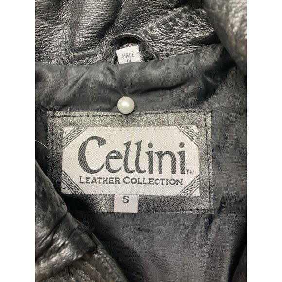 Vintage Cellini Leather Jacket Women’s Size Small Black Long Sleeve Button Up - Picture 2 of 11